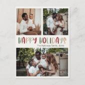 グリーンカラフルハッピーホリデーはっきりした3枚の写真 シーズンポストカード (正面)