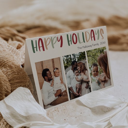 グリーンカラフルハッピーホリデーズフォールディング3枚 シーズンカード