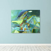 グリーンカラフルフューチュリストバイクもしくは自転車に乗る人幾何学抽象芸術 キャンバスプリント (インサイチュ (ウッドフロア))