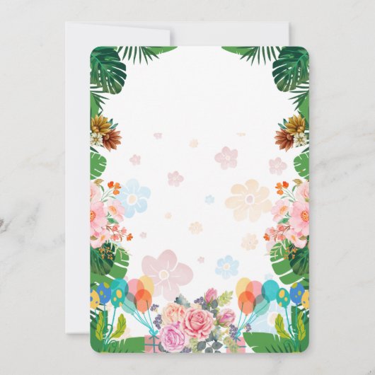 グリーンカラフルフローラ誕生日パーティーへの招待 招待状 (裏面)