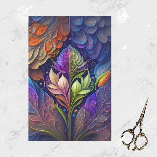 グリーンカラフルブルーピンクフローライラストレーション 薄葉紙