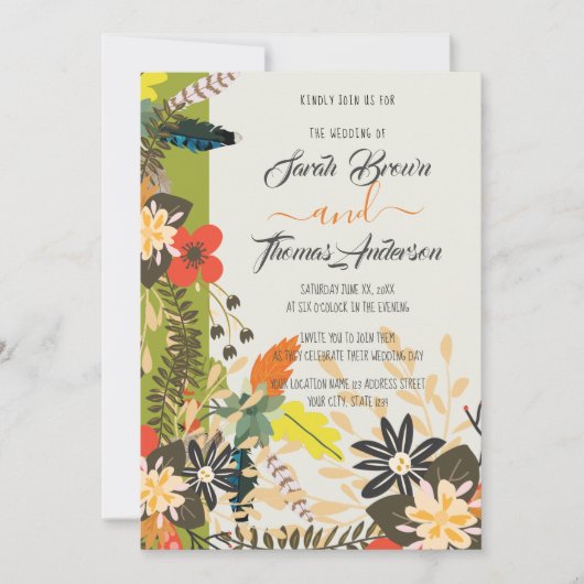 グリーンカラフルボホフローラ 招待状 (正面)