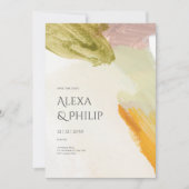 グリーンカラフルモダン抽象芸術ア結婚ート 招待状 (正面)