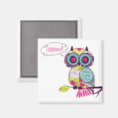 グリーンカラフルレトロ華美フローラフクロウ磁石 マグネット (正面/裏面)