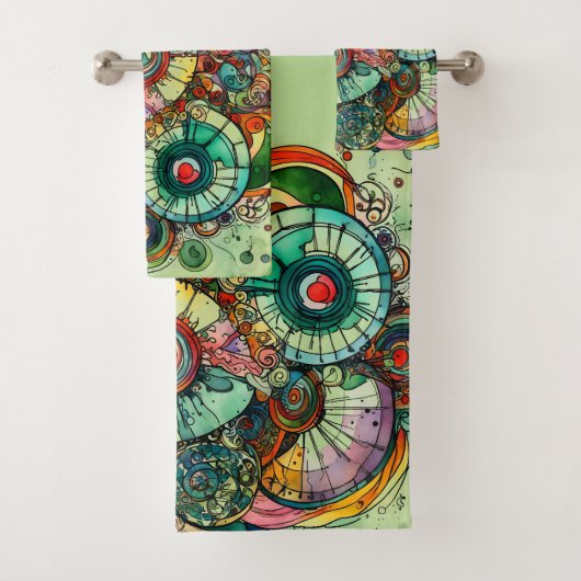 グリーンカラフル抽象芸術ドードルアートタオルセット バスタオルセット (インサイチュ)
