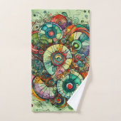 グリーンカラフル抽象芸術ドードルアートタオルセット バスタオルセット (ハンドタオル)