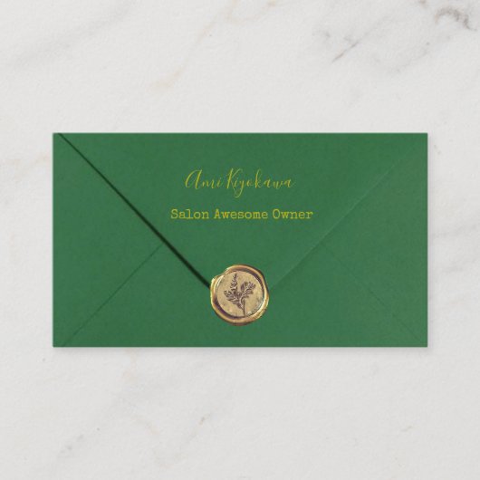 グリーンカラーのレター風デザイン 名刺 (正面)