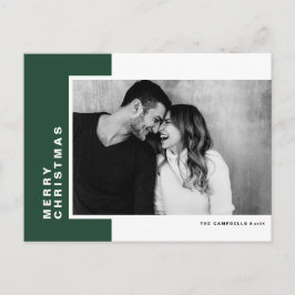 グリーンカラーモダンブロックフォトメリークリスマス シーズンポストカード