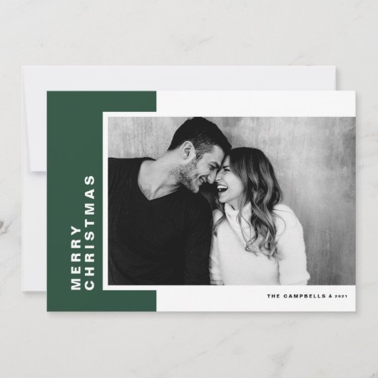 グリーンカラーモダンブロックメリークリスマスフォト シーズンカード (正面)