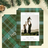 グリーンカラー変更プレイドフォトクリスマスカード シーズンカード