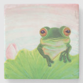 グリーンカリラックスエルはユリのパッドの安全に ストーンコースター (正面)