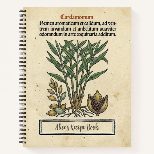 グリーンカルダモン中世植物学レシピノート ノートブック (正面)