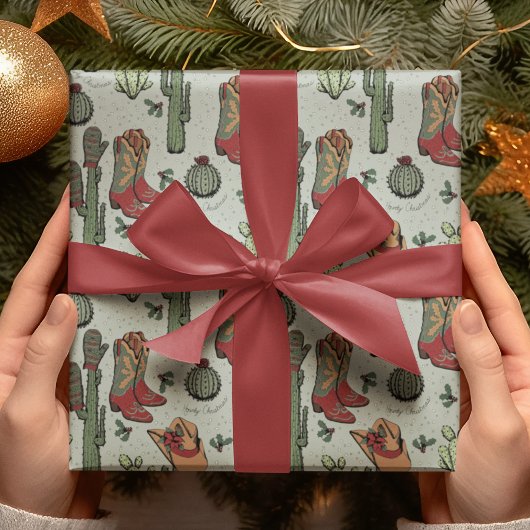 グリーンカントリーカウボーイハウディクリスマス ラッピングペーパー