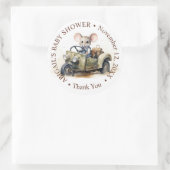 グリーンカーで可愛い水色マウス赤ちゃんシャワー ラウンドシール (バッグ)