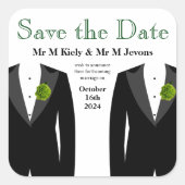 グリーンカーネーション結婚ゲイのステッカー日付を保存 スクエアシール (正面)