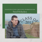 グリーンカーブタイポグラフィ卒業招待状 招待状 (正面/裏面)