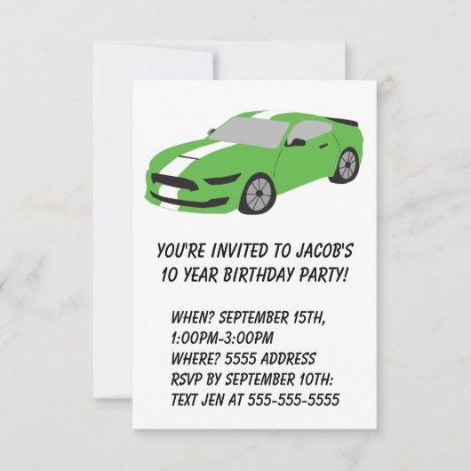 グリーンカーボーイ/男性誕生日カード 招待状 (正面)