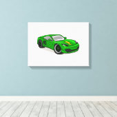 グリーンカーレース漫画 – 背景の色を選択 キャンバスプリント (インサイチュ (ウッドフロア))