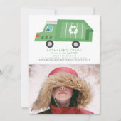 グリーンガベージトラックリサイクルボーイフォト誕生日 招待状 (正面)