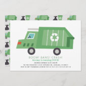 グリーンガベージトラックリサイクルボーイ誕生日 招待状 (正面/裏面)