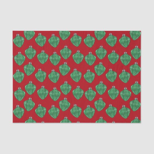 グリーンガラスオーナメント – 赤ティッシュペーパー 薄葉紙 (正面)