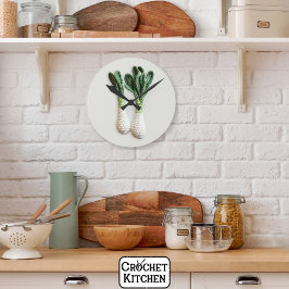 グリーンガーデナーミニマリストクロチェットリークヤーンアート ラウンド壁時計