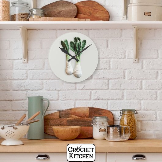 グリーンガーデナーミニマリストクロチェットリークヤーンアート ラウンド壁時計