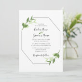 グリーンガーデンの葉のフレーム ウェディング招待状 招待状 (スタンド正面)