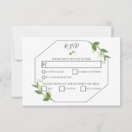 グリーンガーデン葉フレームウェディングRSVPカード 出欠カード