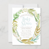 グリーンガーデン|水彩ベビーシャワー（磁気式） マグネット招待状 (正面)