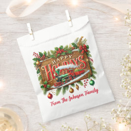 グリーンガーランドとクリスマストレインのハッピーホリデー フェイバーバッグ