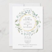 グリーンガーランド金箔カップル赤ちゃんシャワー 招待状 (正面)