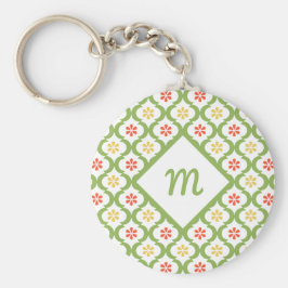 グリーンガーリークローバーかわいいデイジーとモノグラム キーホルダー
