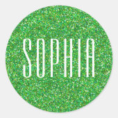 グリーンガーリーグリッター名可愛いスパークル ラウンドシール (正面)