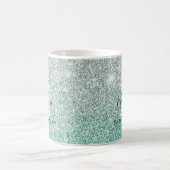 グリーンガーリーシルバーグラデーショングリッターモノグラム名 コーヒーマグカップ (中央)