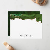 グリーンガーリーベルベットアゲートゲードスクリプトタイポグラフィ ノートカード (正面/裏面インサイチュ)