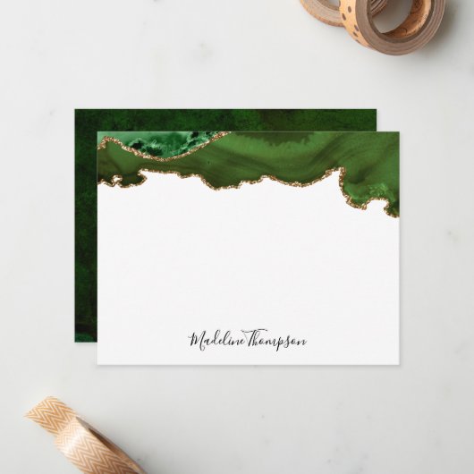 グリーンガーリーベルベットアゲートゲードスクリプトタイポグラフィ ノートカード (正面/裏面インサイチュ)