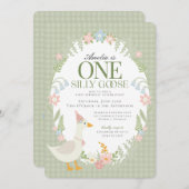 グリーンガ間抜けースフローラギンガムファースト誕生日 招待状 (正面/裏面)