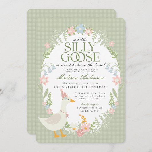 グリーンガ間抜けースフローラギンガムベビーシャワー 招待状 (正面/裏面)