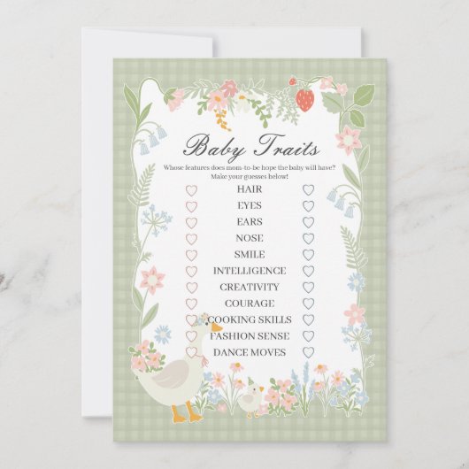 グリーンガ間抜けースフローラギンガムベビー特徴ゲーム 招待状 (正面)