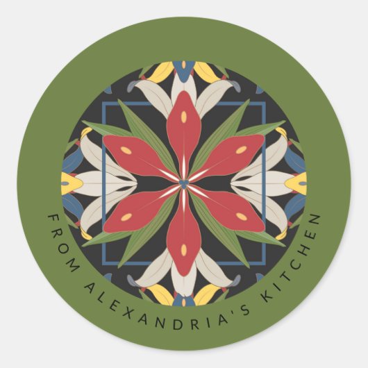 グリーンキッチンタイルデザイン |キッチンから ラウンドシール (正面)