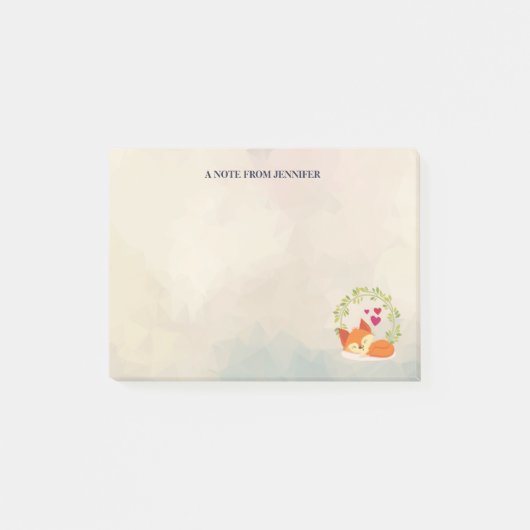 グリーンキツネとハート、かわいいオレンジリース ポストイット (正面)