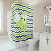 グリーンキツネオンネイビー，グリーン，ホワイトシェブロンストライプ シャワーカーテン (インサイチュ)