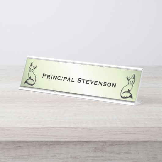 グリーンキツネテーラード文字 デスクネームプレート (正面)
