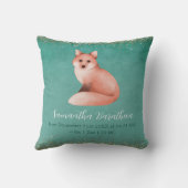 グリーンキツネパーソナライズされたベビー誕生統計子供部屋 クッション (裏面)