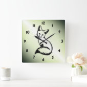 グリーンキツネ   スクエア壁時計 (ホーム)