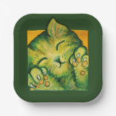 グリーンキティキャットキャットデイアートキットンデザイン ペーパープレート (正面)