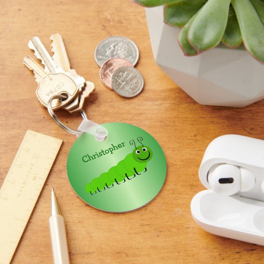 グリーンキャタピラ昆虫デザイン キーホルダー (デスク)