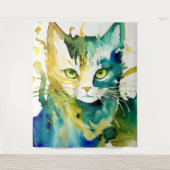 グリーンキャットタペストリー タペストリー (正面)