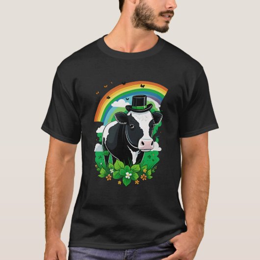 グリーンキャトルシャムロックオンSt patricks day牛 Tシャツ (正面)